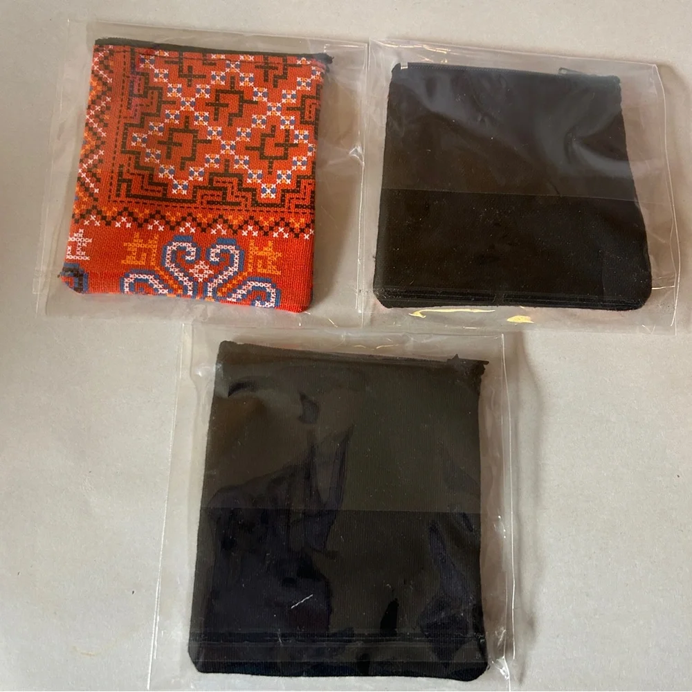 Set of Three Patterned Coin Pouches NIB handmade elephant owls geometric
